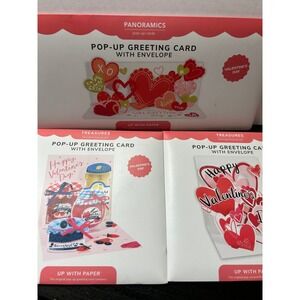Pop-Up Valentine's Day Greeting Cards Set of 3 Red Pink New Bundle Up WIth Paper
